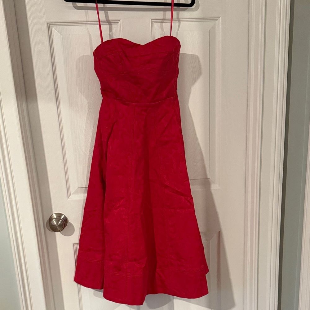 Dark Pink Brocade Strapless Dress